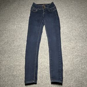 Wax Jeans Womens 22x28 But I Love You Dark Blue Skinny Button Fly Stretch 93400